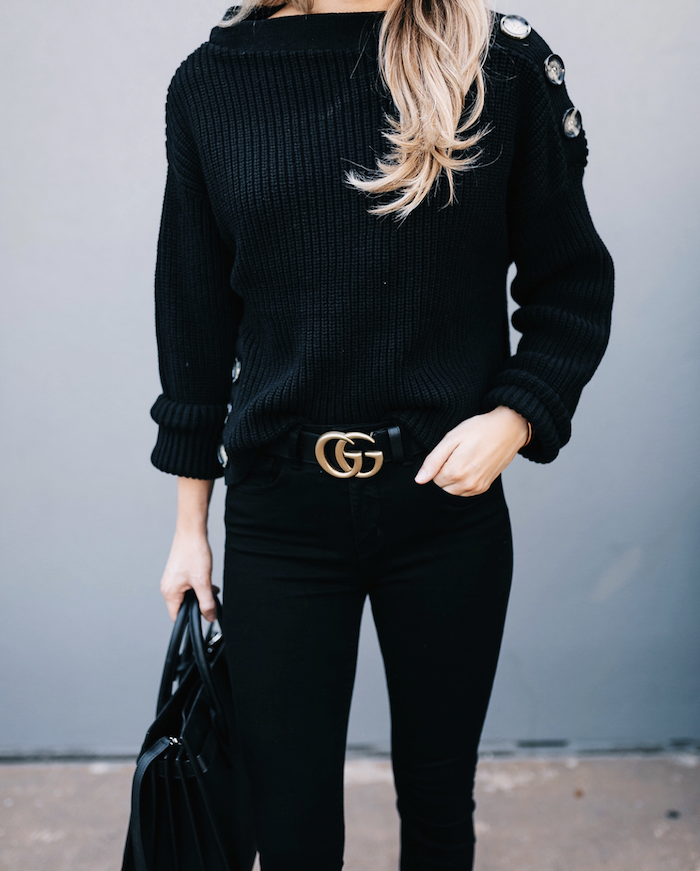black jeans with gucci belt