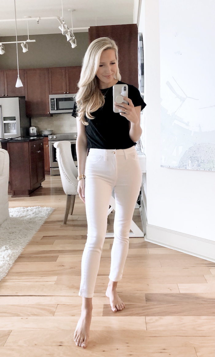 white denim jeans outfit