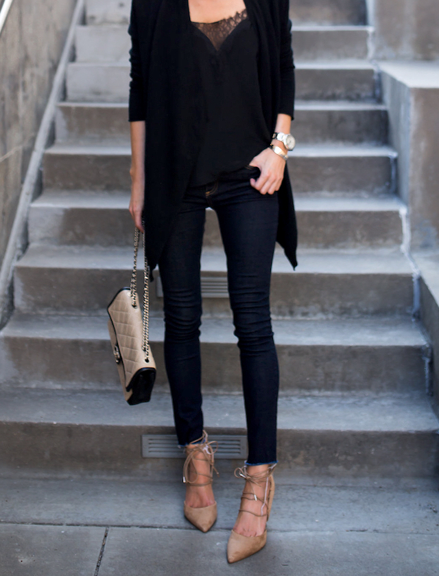 Lace layering makes for a pretty evening look that is comfortable