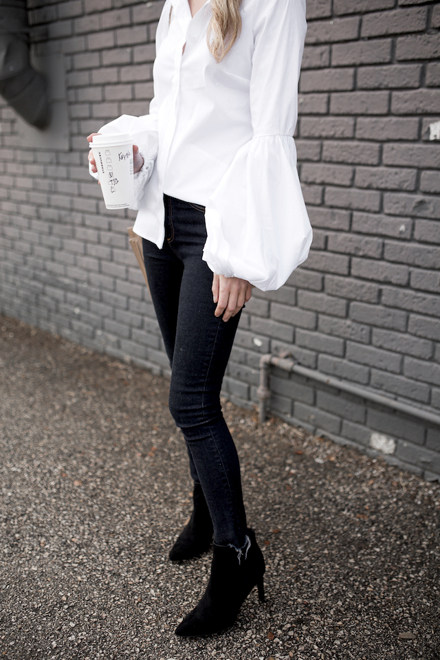 Pretty white blouse with bell sleeves by Caroline Constas