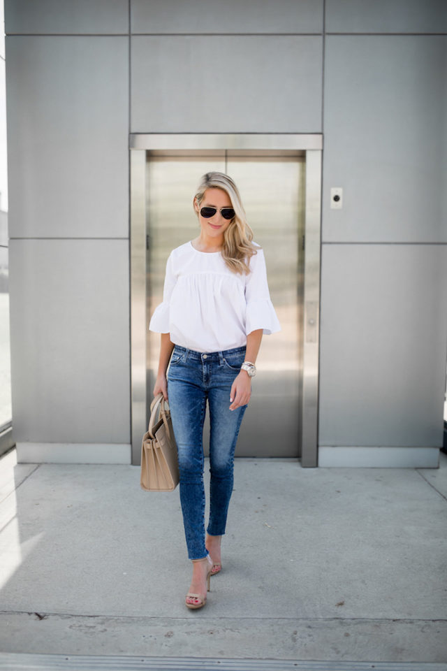 Classic white bell sleeve blouse: Amanda Uprichard