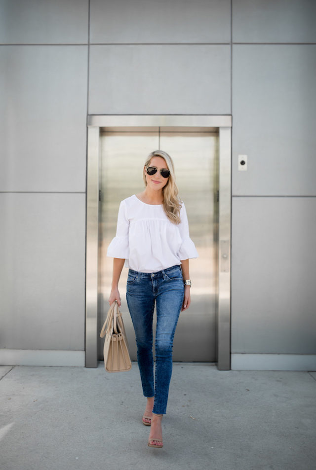 Classic white bell sleeve blouse: Amanda Uprichard