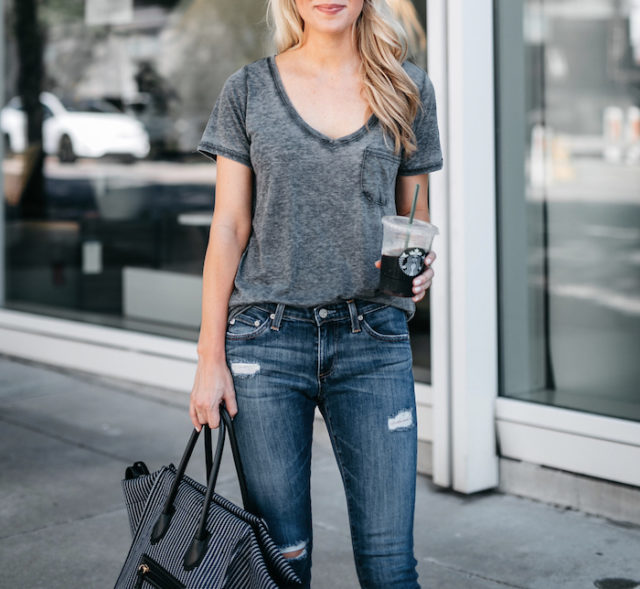 Casual weekend outfit - favorite ripped jeans and new planner