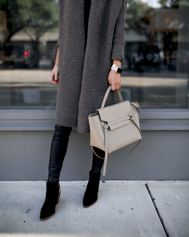 Leather Leggings and madewell sweater coat from nordstrom
