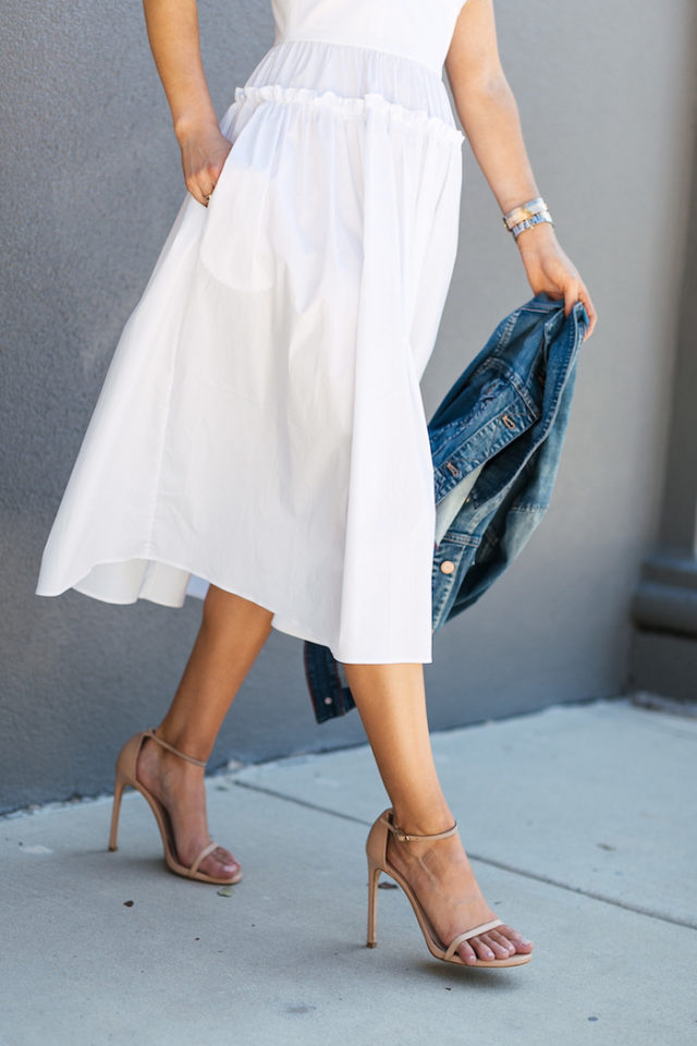 White cotton dress barneys stuart weitzman heels oscar de la renta