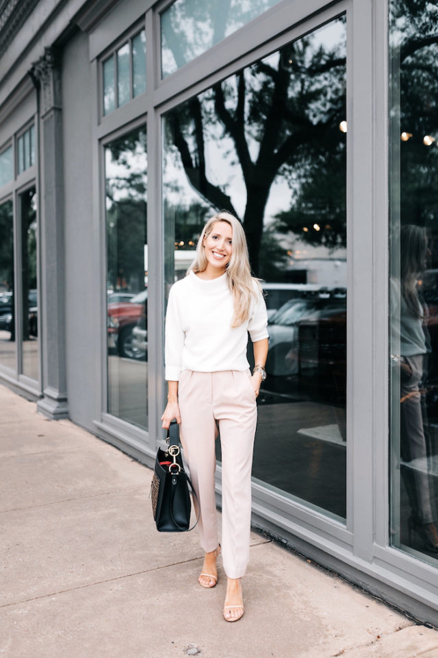 Flattering work pants and how to style them with a mock neck sweater ...