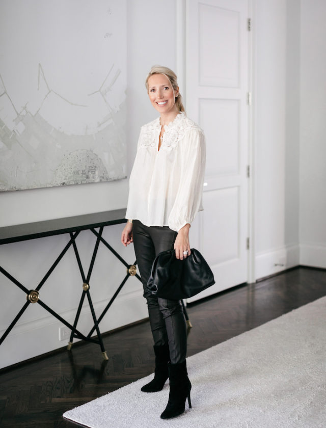 A beautiful blouse + leather pants outfit | Krystal Schlegel