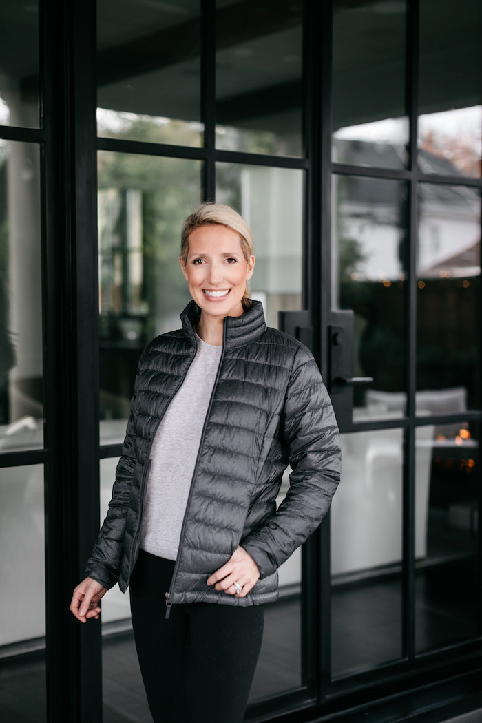 essentials puffer jacket under $50 and lululemon align leggings