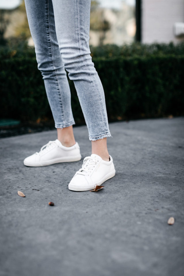 La Ligne stripe seater and Saint Laurent white sneakers for mom on the go