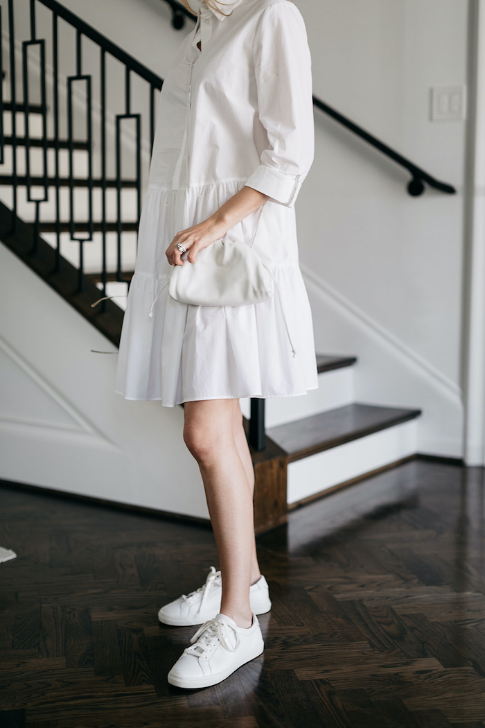 white dress with sneakers