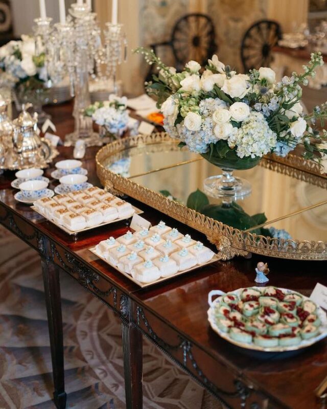 baby boy shower bear theme balloons, cookies and stein's petit fours